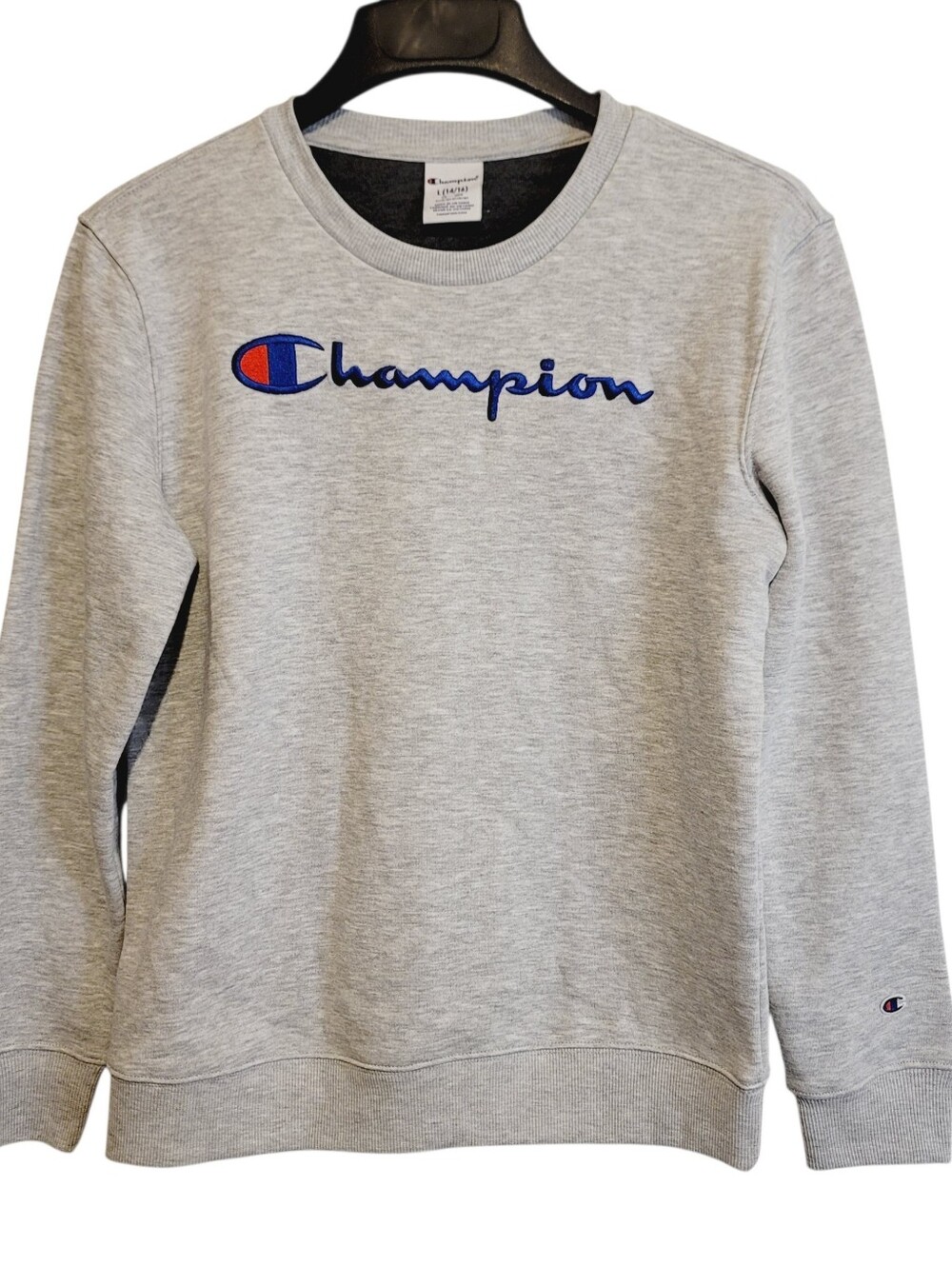 Champion Heather Gray Crew Sweatshirt with Embroidered Logo Boys Size L (14-16)